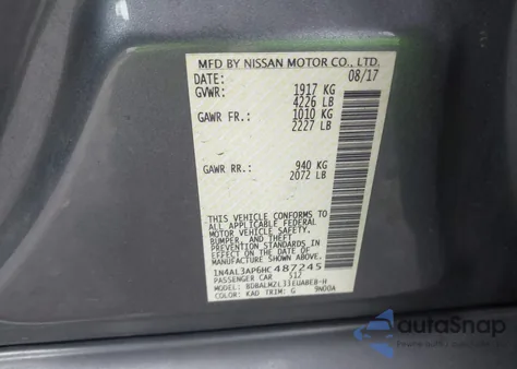 2017 Nissan Altima 2.5 Sv from USA, damaged, VIN 1N4AL3AP6HC487245